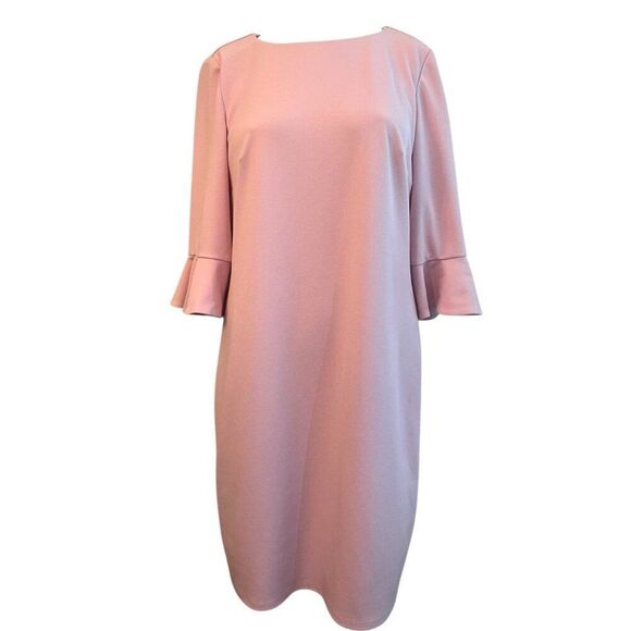 Kasper Size 6 Pink Knit Ruffle Sleeves Sheath Dress Business Casual MSRP, $89 - Picture 1 of 6